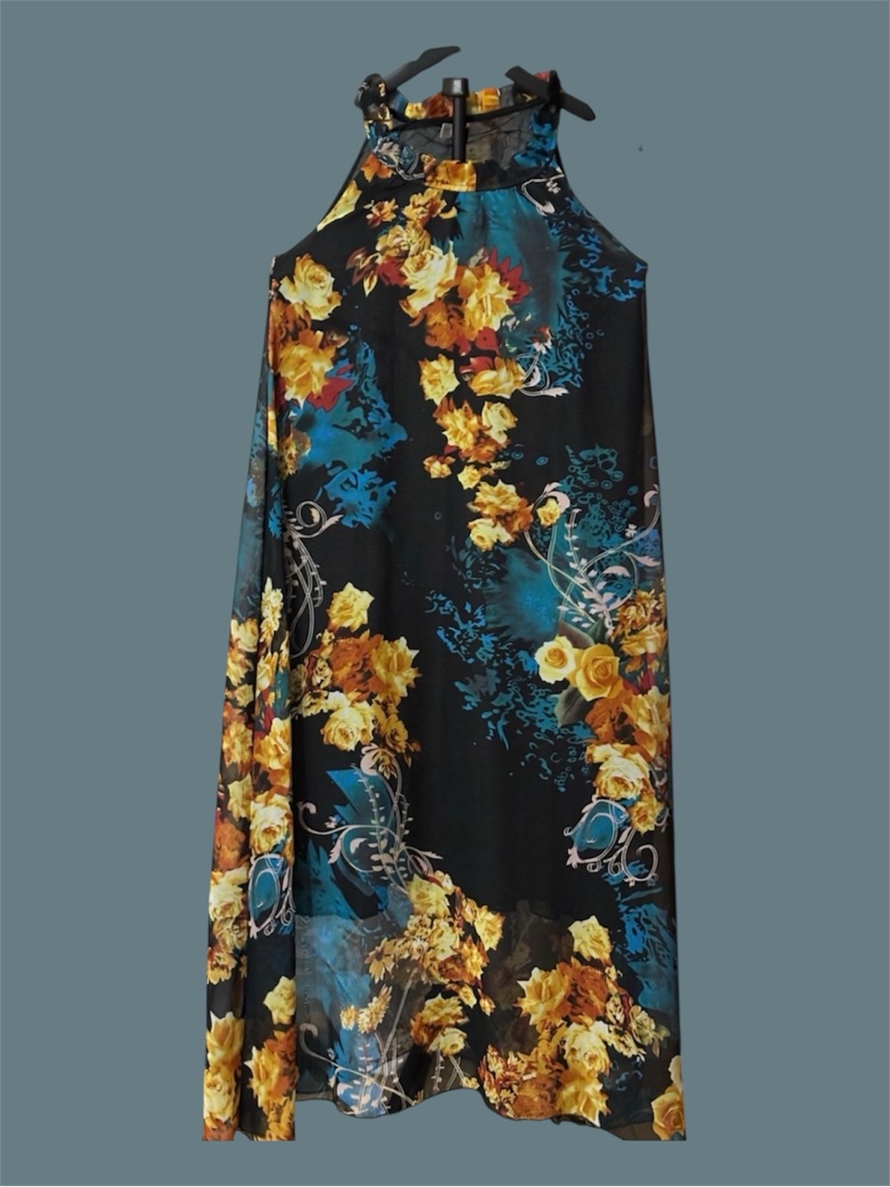Black Floral Halter Maxi Dress Small Whimsygoth Fairy Dark Romantic